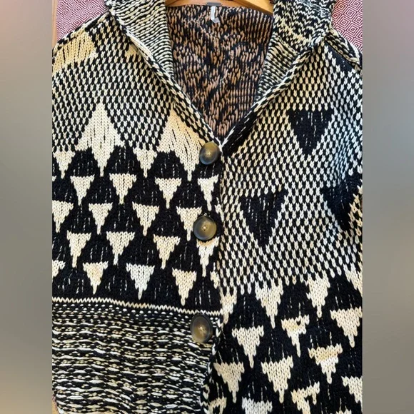 Free People Tate Black and Brown Patterned Cardigan XS - Picture 4 of 9